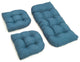 U-Shaped Solid Spun Polyester Tufted Settee Cushion Set, Set of 3, Sea Blue