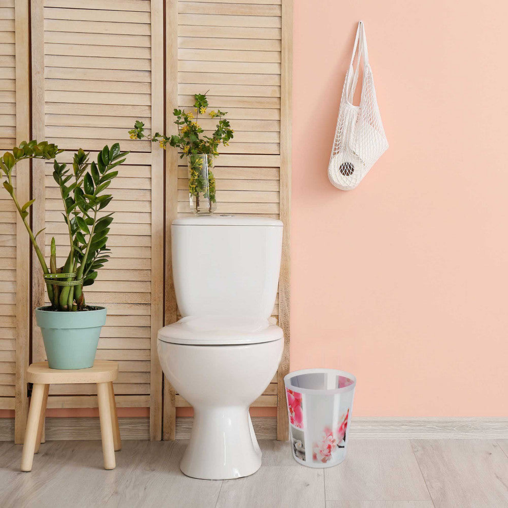 Bathroom Accessory Set - Decorative Plastic Waste Basket and Toilet Brush, Orchid