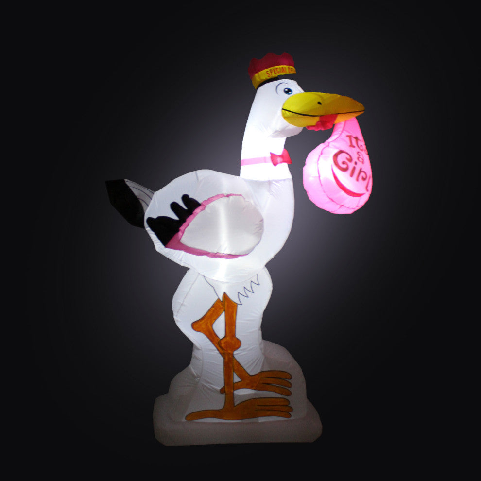 6' Baby Shower Pink Stork Yard Inflatable