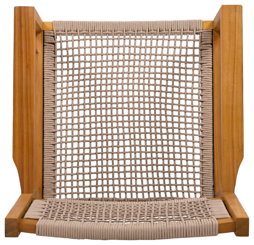 GDF Studio Outdoor Dining Chair With Ropes, Set of 2, Teak Finish/Brown Rope