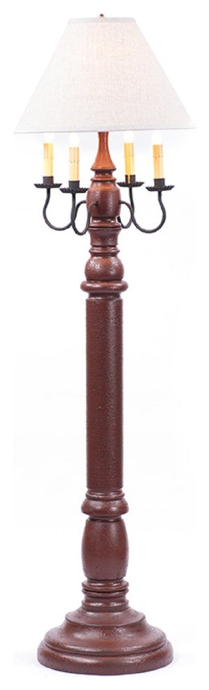 General James Wood Floor Lamp Linen Shade USA Handmade, Red