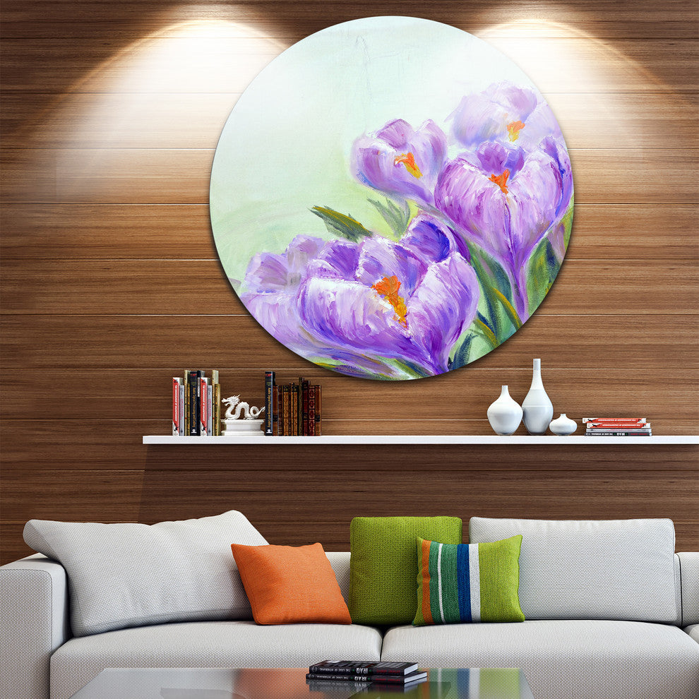 Crocuses Looking Into Sky, Floral Round Metal Wall Art, 23"