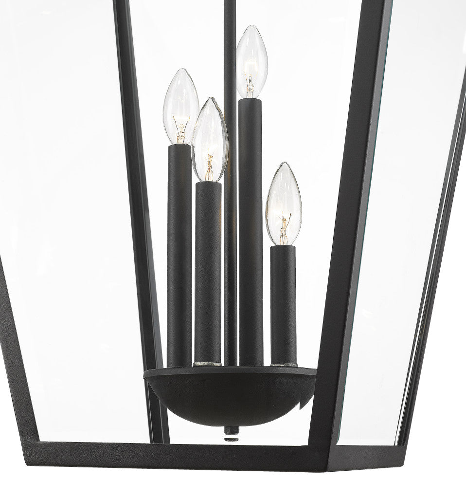Zlite 579CHXLX-BK 4-Light Outdoor Chain Mount Ceiling Fixture, Clear Beveled