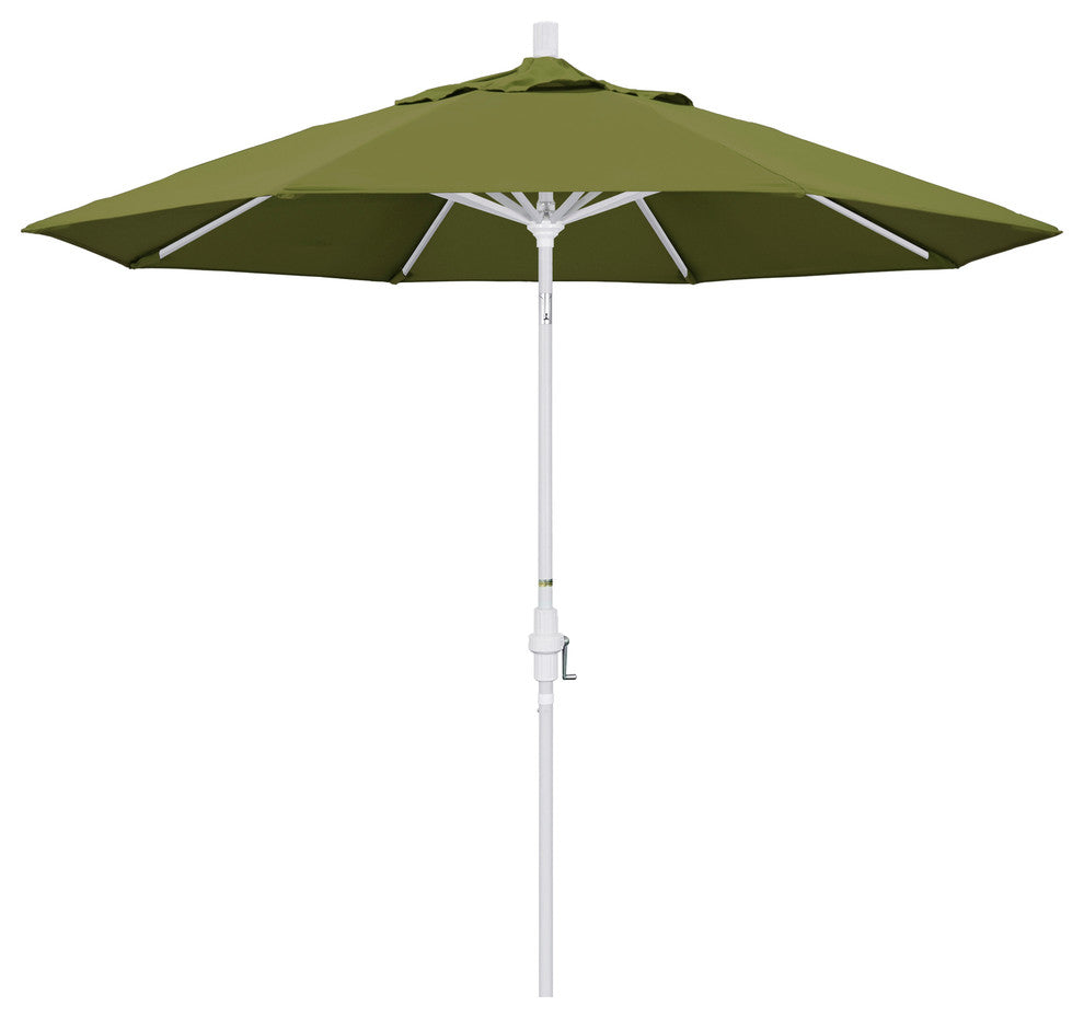 9' Matted White Collar Tilt Crank Lift Aluminum Umbrella, Olefin, Palm