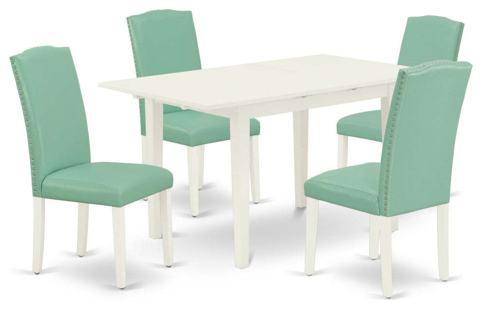 5-Pc Dining Set, Nail Head Parson Chairs, Butterfly Leaf Table, Linen White