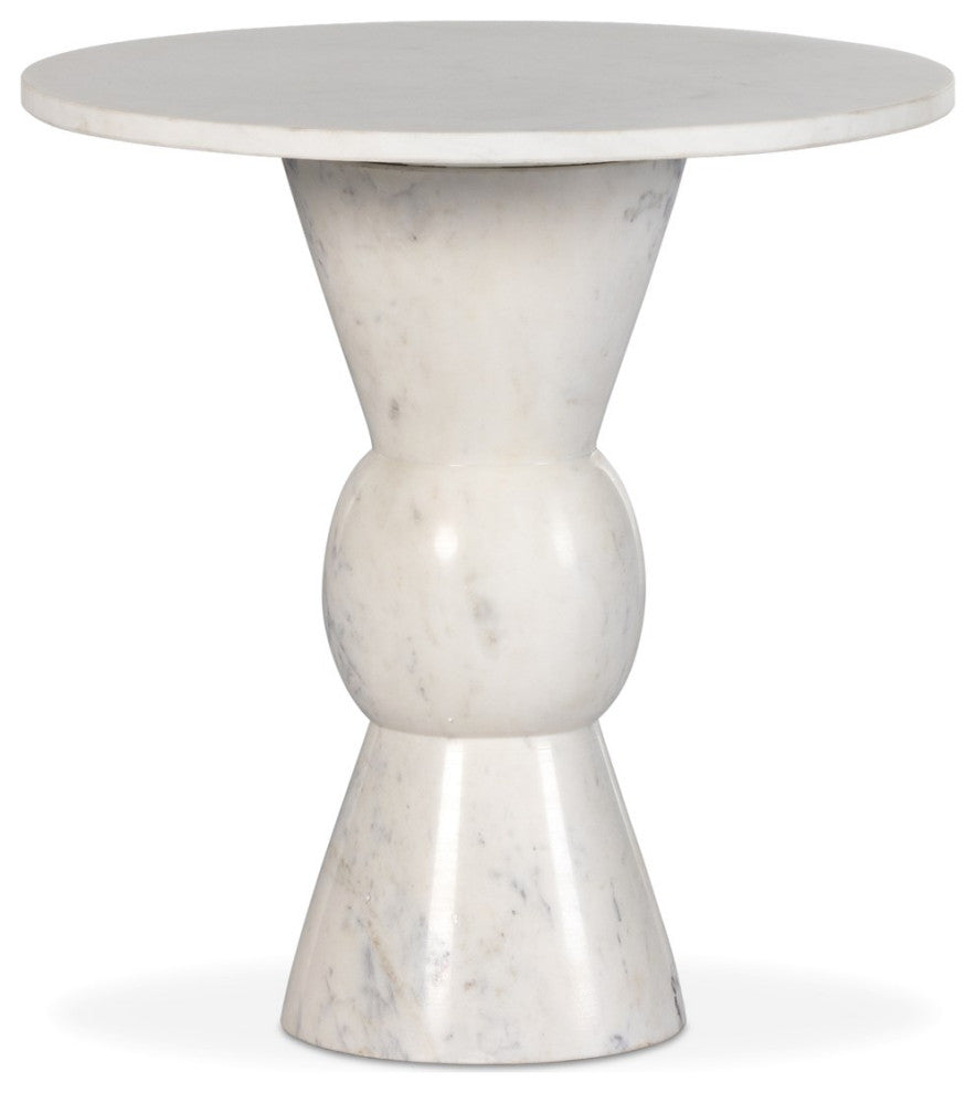 Fox End Table-Polished White Marble