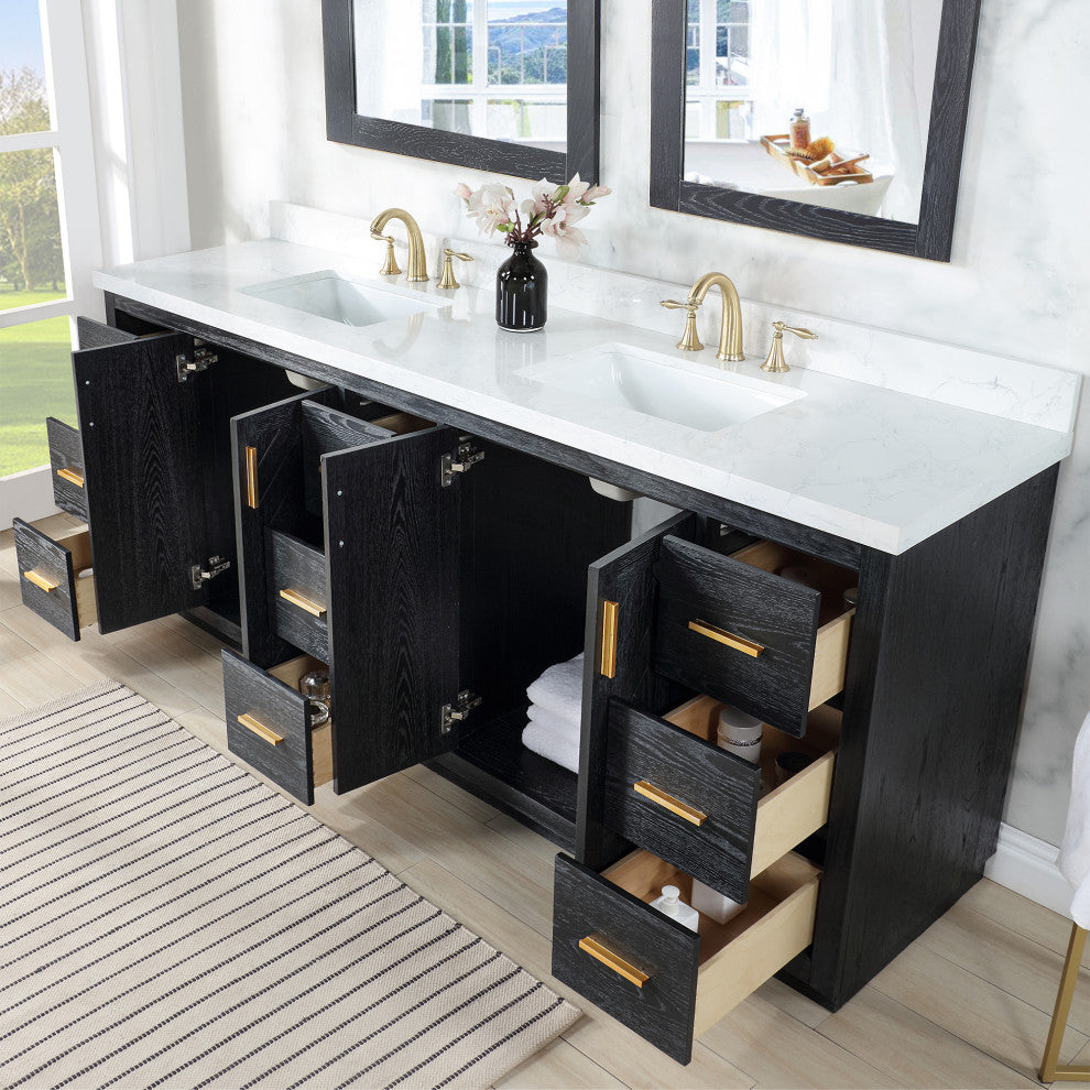 Altair Gazsi Black Oak Bathroom Vanity Set, 84", Without Mirror