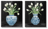 White Tulips Chinese Ceramic Urn Patterned Porcelain, 2pc, each 24 x 30