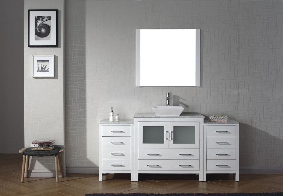 Virtu Dior 66" Single Bathroom Vanity, White With Faucet and Mirror