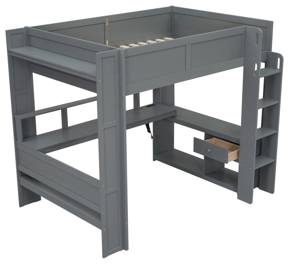Gewnee Wood Full Size Gaming Loft Bed with Desk