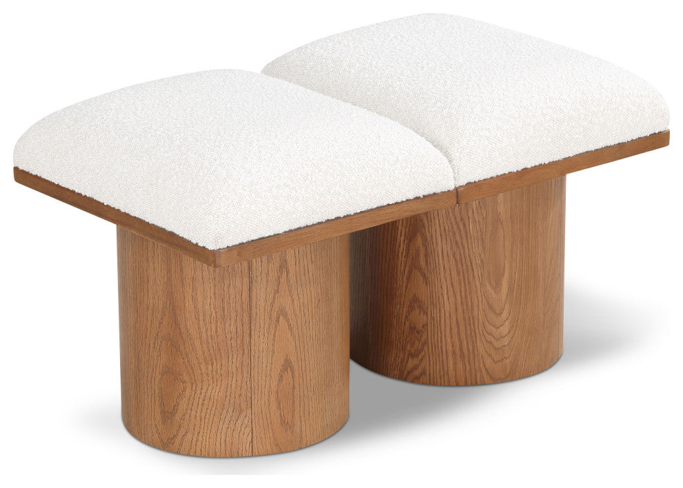 Pavilion Boucle Fabric Upholstered 2-Piece Modular Bench, Cream, Walnut Finish