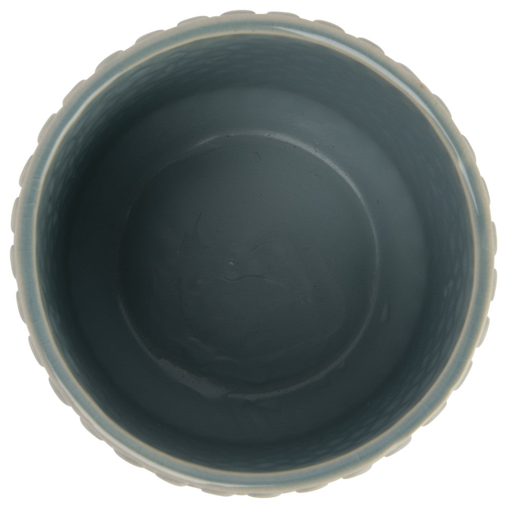 Round Brown Polka Dot Stoneware Flower Pot, Sky Blue