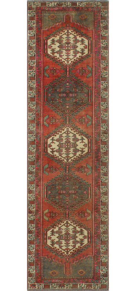 Fine Vintage Distressed Flora Rust/Ivory Runner, 2'10x10'2