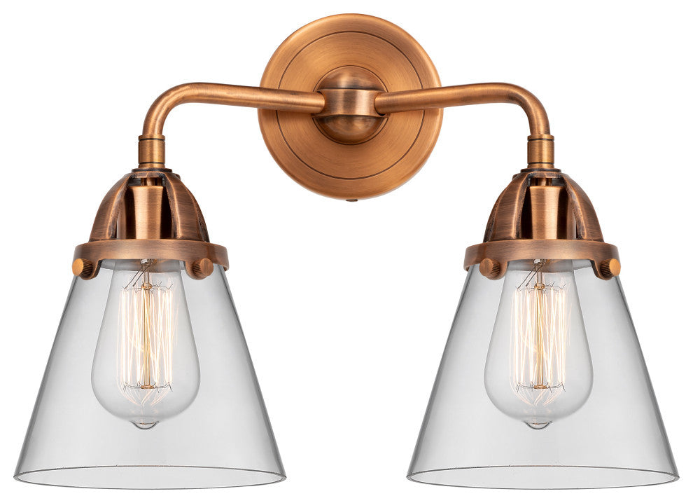 Small Cone Bath Vanity Light, Antique Copper, Clear, Clear