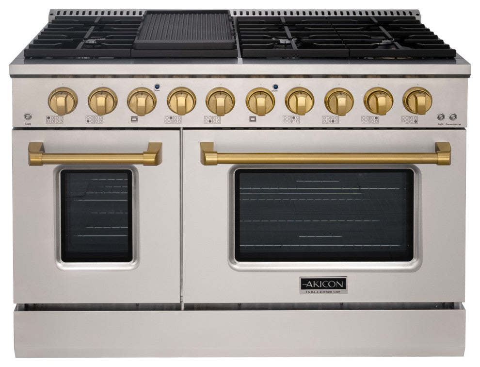 48" Slide-in Freestanding Gas Range & 6.7 Cu. Ft. Oven,8 Burners.Stainless Steel, Stainless Steel & Gold, 48"