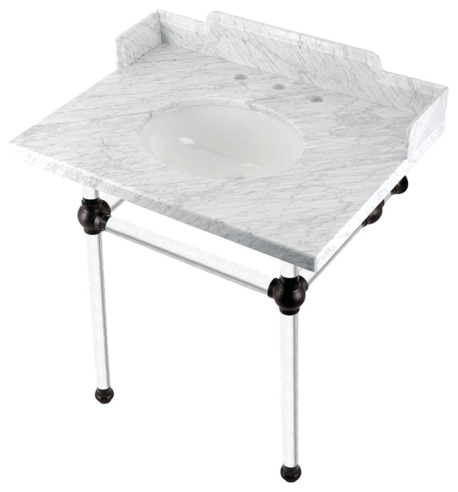 Kingston Brass LMS3030MA5 30" Carrara Marble Console Sink, Acrylic Legs