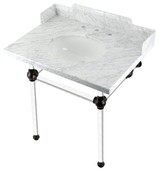 Kingston Brass LMS3030MA5 30" Carrara Marble Console Sink, Acrylic Legs