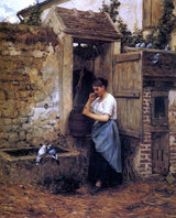 Henry Mosler Peasant Girl and Doves, 20"x25" Gallery Wrapped Canvas Print