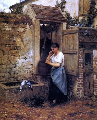 Henry Mosler Peasant Girl and Doves, 20"x25" Gallery Wrapped Canvas Print