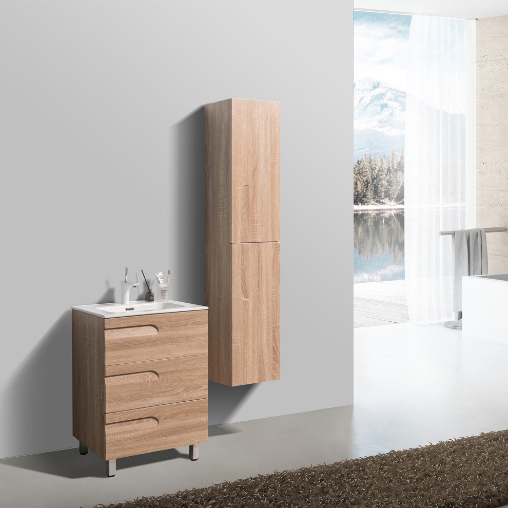 Eviva Joy 24" Maple Freestanding Bathroom Vanity With White Integrated Top