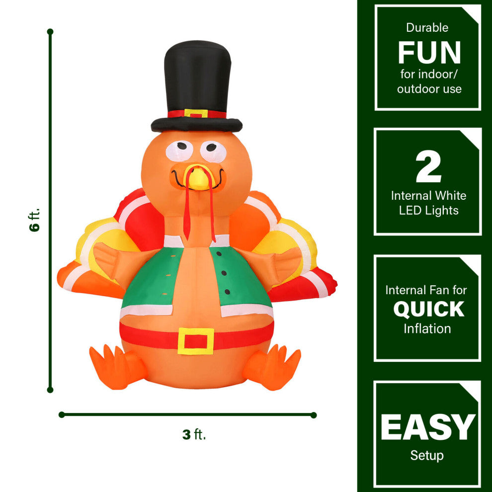 6-Ft. Turkey Inflatable With Lights