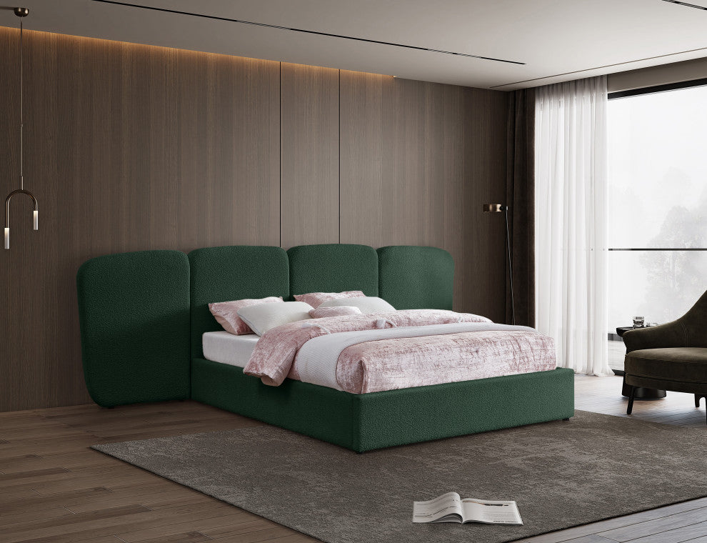Shiloh Boucle Fabric Upholstered Bed, Green, King