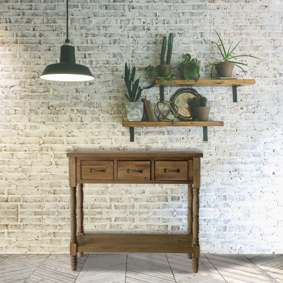 3 Drawer Rustic Console Table, Poplar and Fir Wood