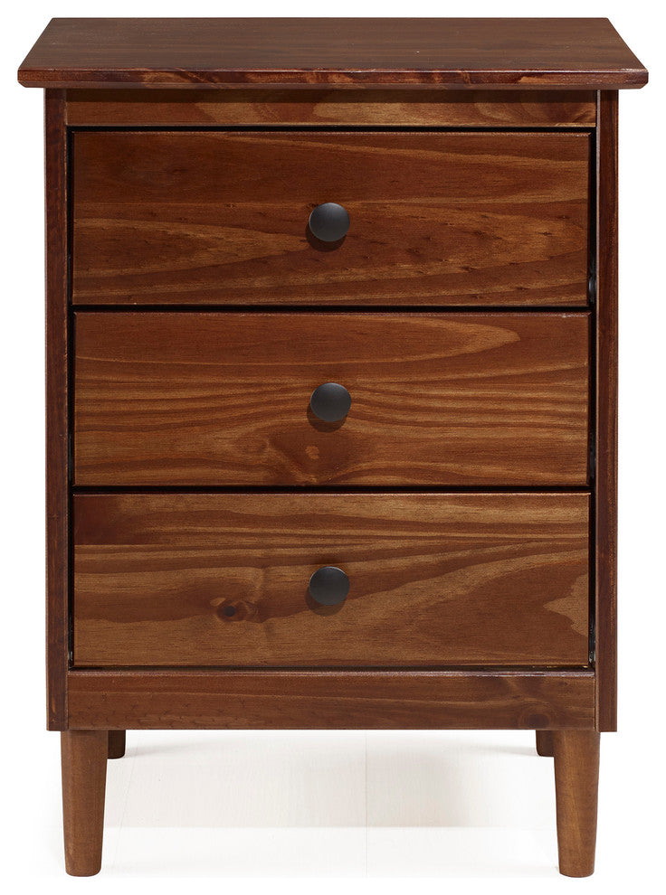 Classic Midcentury Modern 3-Drawer Solid Wood Nightstand, Walnut