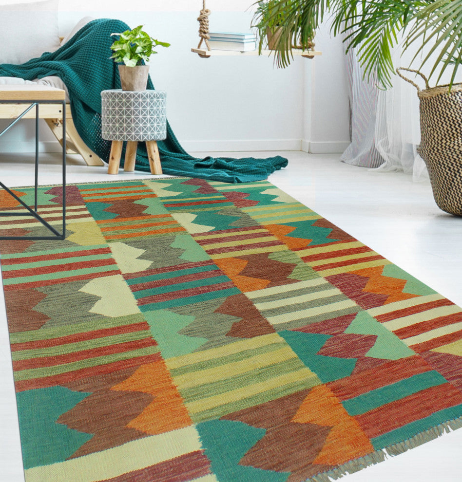 Winchester Kilim Renata Turquoise/Ivory Rug, 4'10x6'5