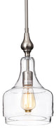 1-Light Brushed Nickel Inverted Jar Glass Shade Mini Pendant Ceiling Fixture