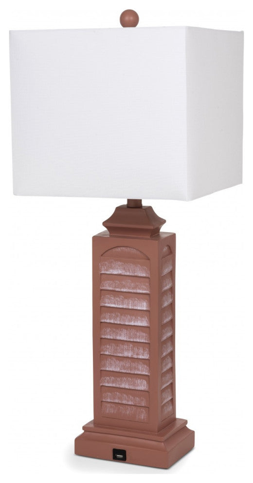 Set of 2 Light Red Louver Base Table Lamps With USB