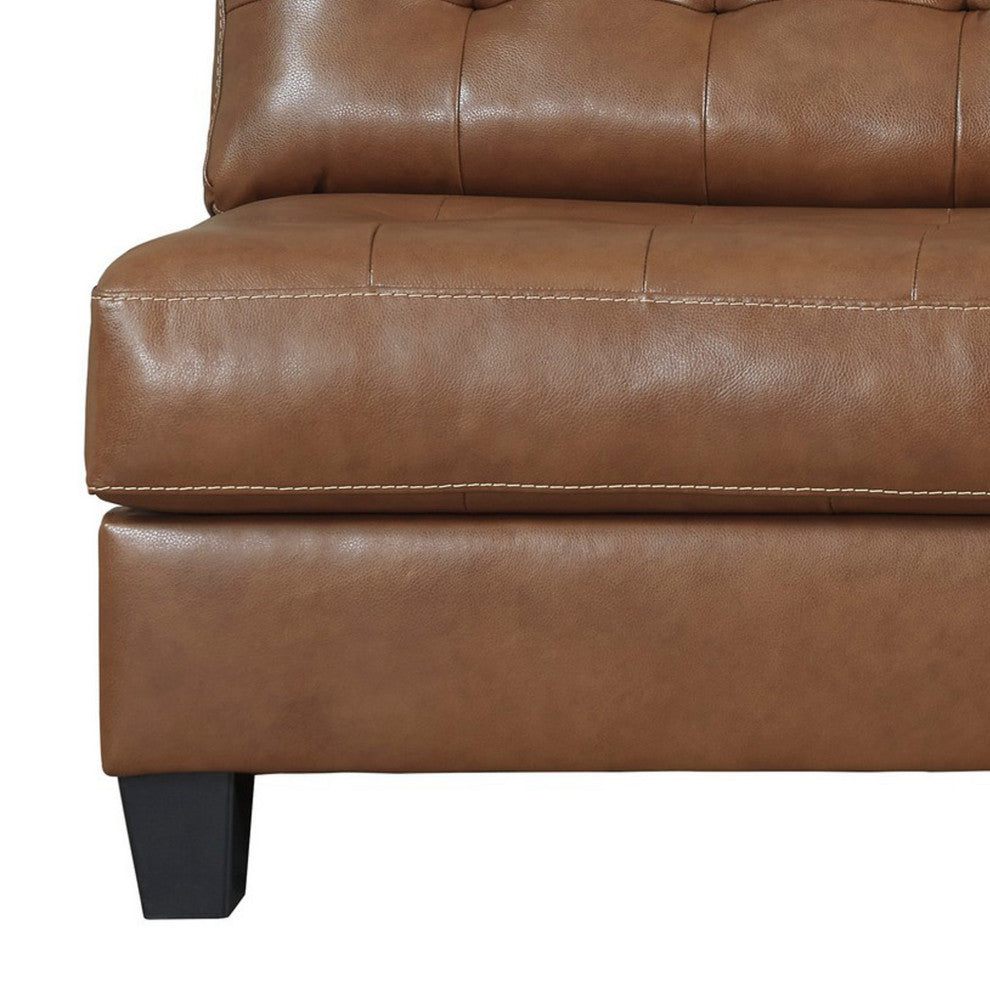 Benzara BM262318 Armless Loveseat With Leatherette and Tufted Back, Brown