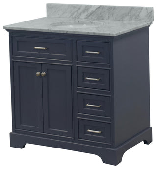 Aria 36" Bathroom Vanity, Marine Gray, Carrara Marble