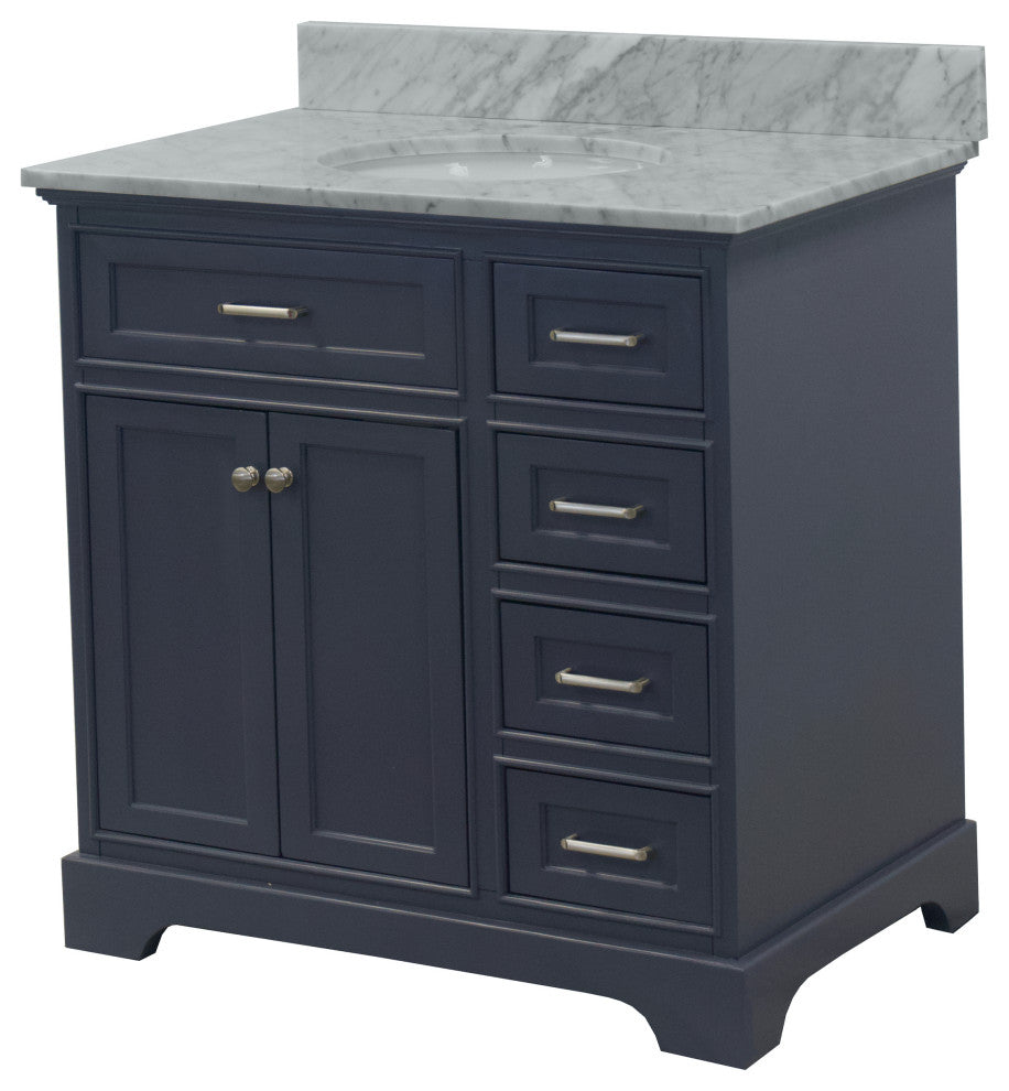 Aria 36" Bathroom Vanity, Marine Gray, Carrara Marble