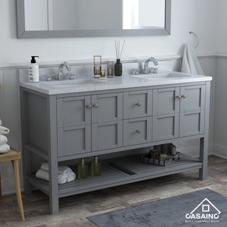 CASAINC 60" Marble Top Luxury Double Sink Bathroom Vanity, Gray