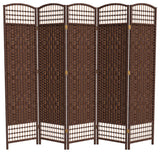 5 1/2' Tall Fiber Weave Room Divider, DarkMocha, 5 Panel