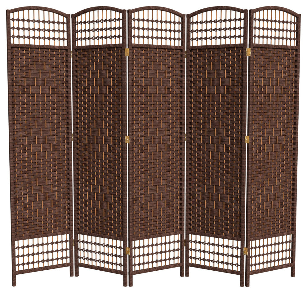 5 1/2' Tall Fiber Weave Room Divider, DarkMocha, 5 Panel