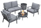 LeisureMod Walbrooke Grey Patio Sofa Set With Round Fire Pit Table, Grey