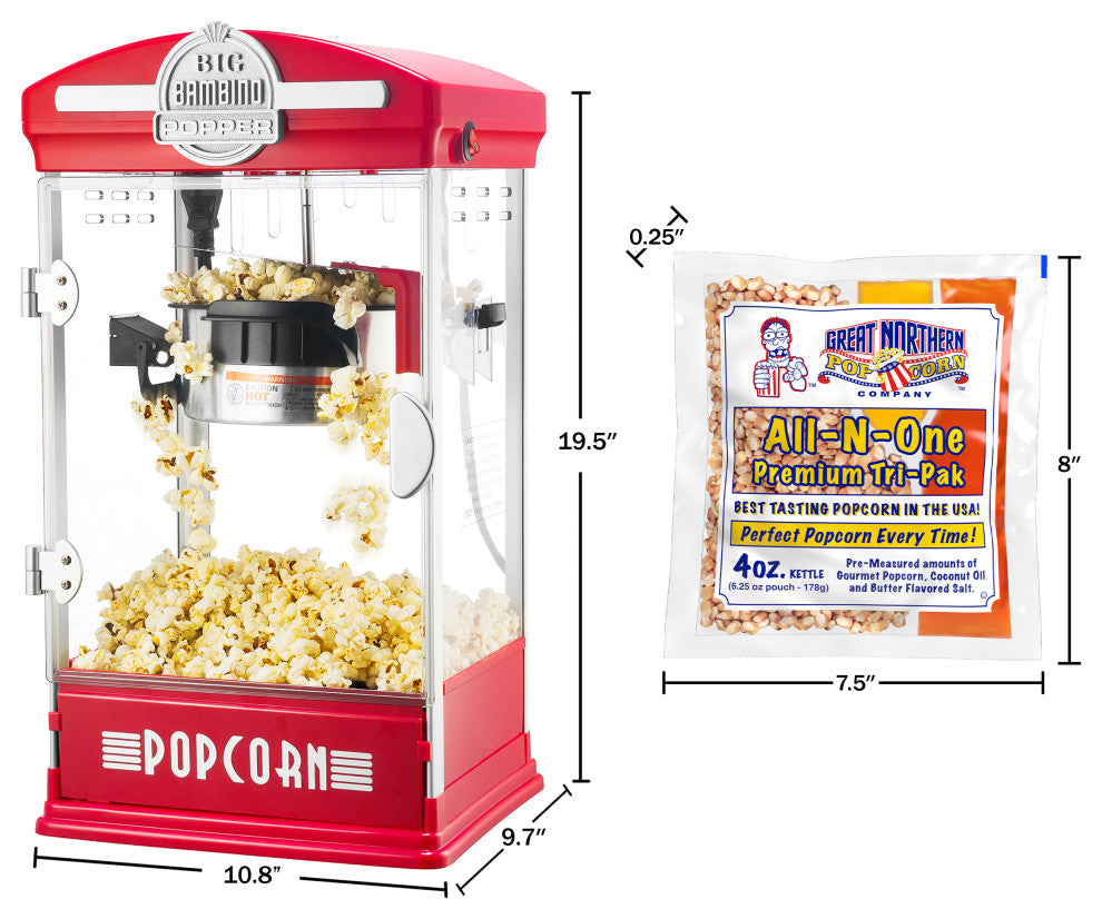 Popcorn Machine 4 Oz Kettle with 12 Pack of All-In-One Kernels and Accessories