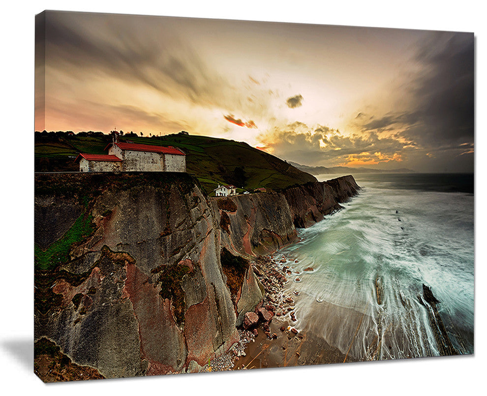 "Ocean Hitting Rocky Hill" Seashore Canvas Photo Print, 20"x12"