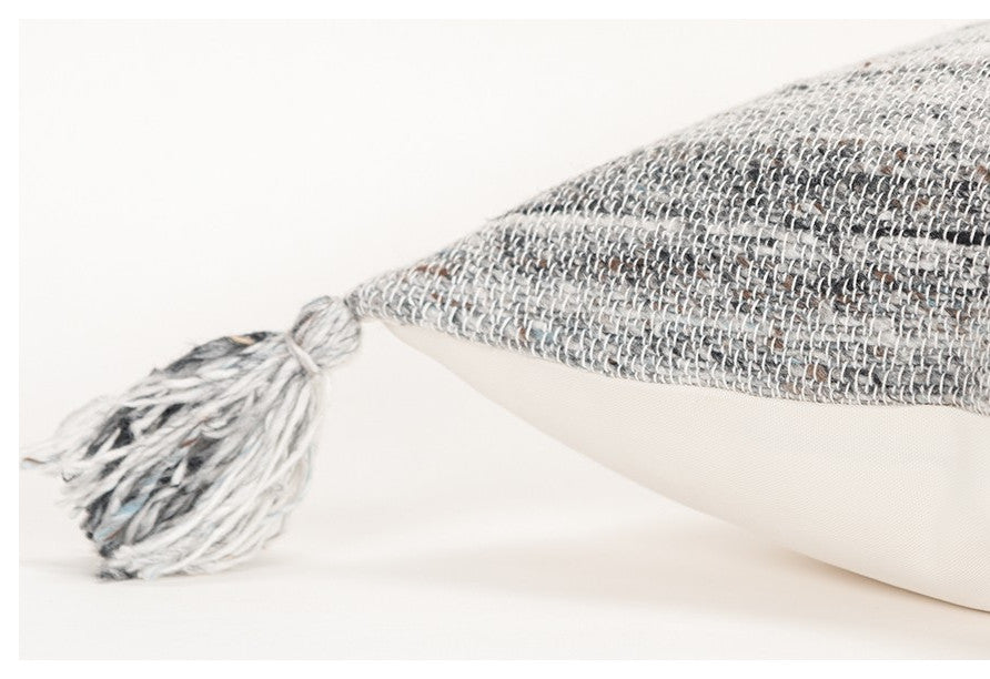 Charcoal Gray Boho Weave Indoor Outdoor Throw Pillow