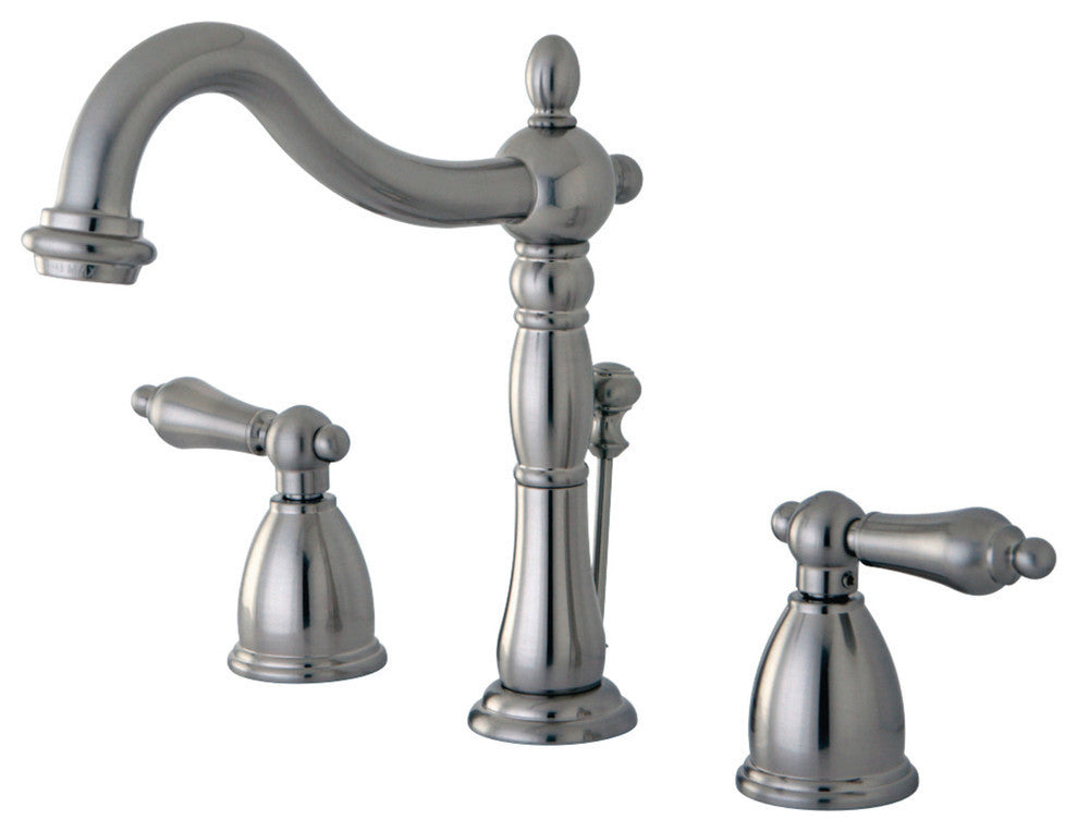 Kingston Brass Widespread Bathroom Faucet With Plastic Pop-Up, Brushed Nickel