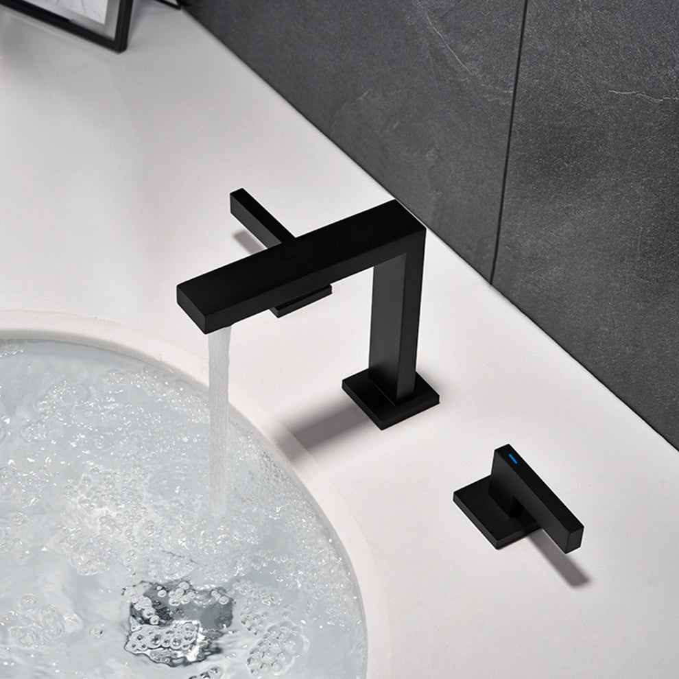 Deck Mounted Dual Handle Widespread Bathroom Faucet, Matte Black