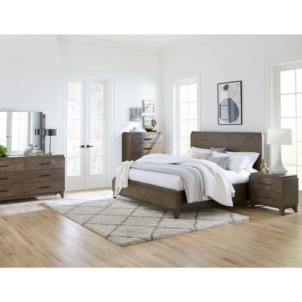 Modus Broderick 5pc Cal King Panel Bed Set W 2 Nightstand in Wild Oats