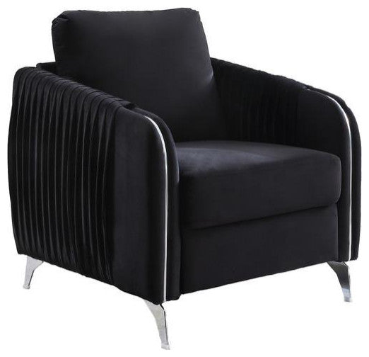 Hathaway Black Velvet Modern Chic Accent Armchair