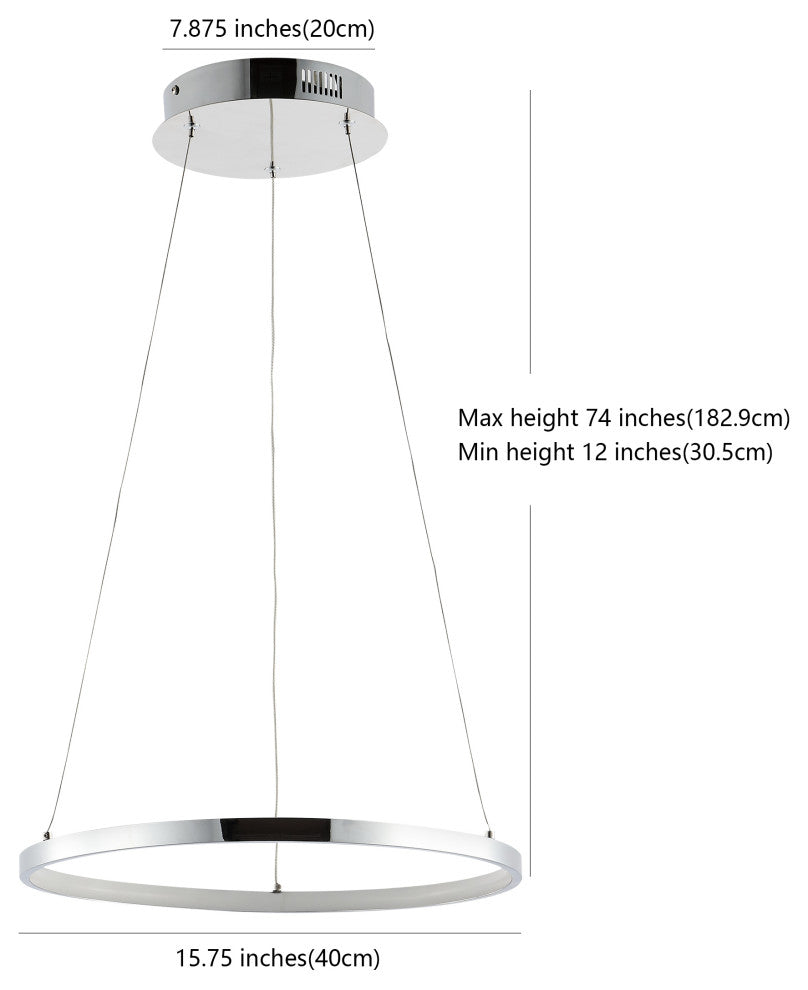 Circulo Metal Round Modern LED Pendant, Chrome, Width: 15.75"