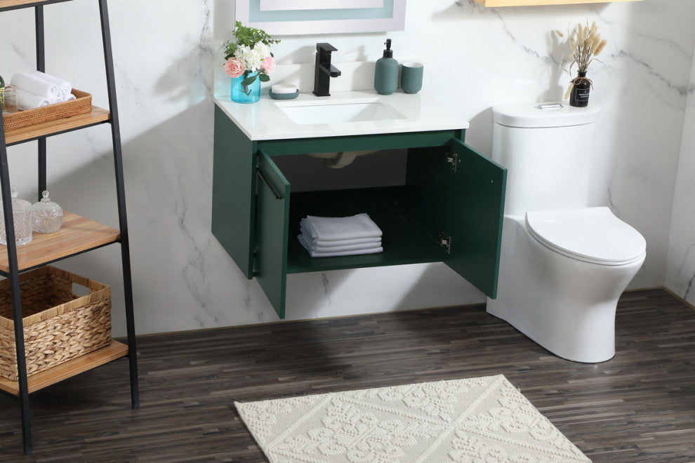 Home Living 30" Single Bathroom Vanity, Green With Backsplash