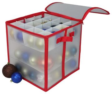 12" Red and Clear Zip Up Christmas Ornament Storage Bag, Holds 64 Ornaments