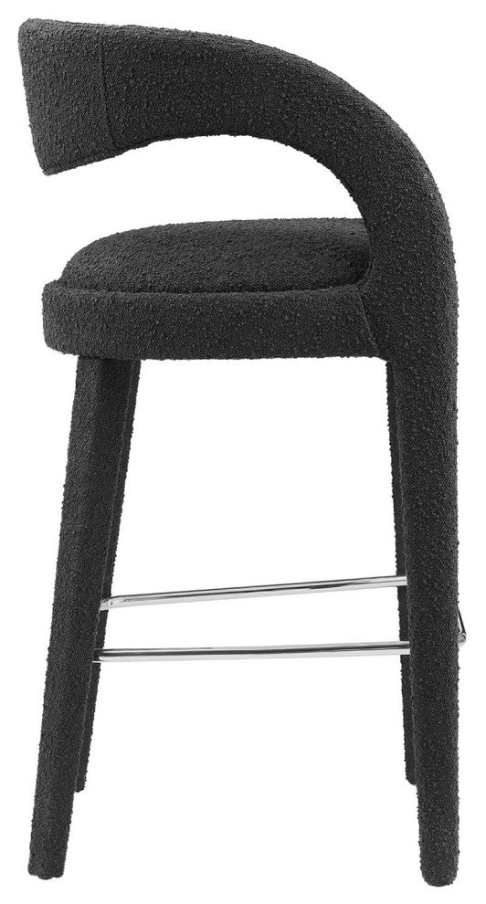 Pinnacle Boucle Upholstered Bar Stool Set of 2, Black Silver