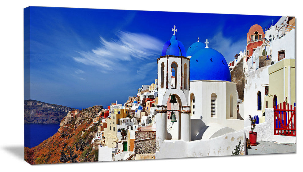 Oia Village Greece Panorama, Landscape Canvas Art Print, 40x20